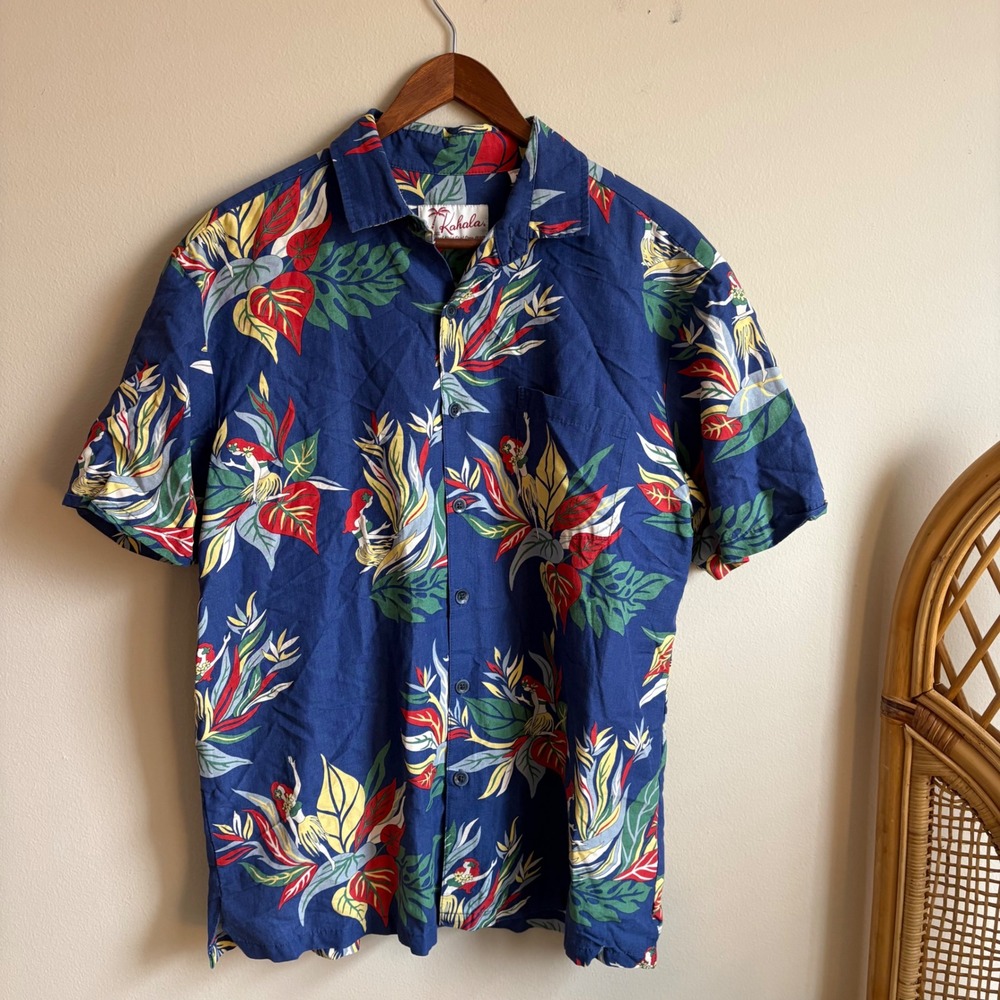 Vintage Kahala Mens Made in USA Hawaii Hawaiian Floral Pattern Button Down Shirt